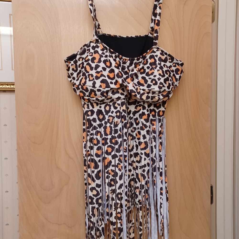 Cheetah Fringe Swim top Sz 4X - Picture 2 of 6